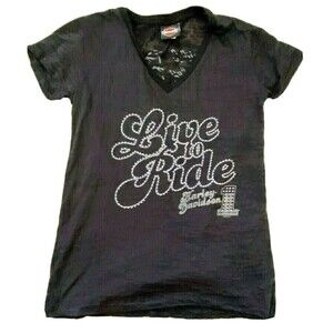 Harley Davidson Womens Black T Shirt S Whisper Weight Live To Ride Burnout